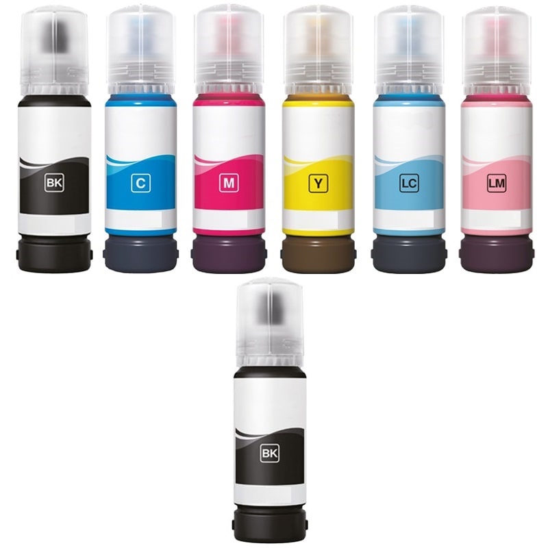 Epson Compatible 107 Full set of Ecotank Ink Bottles & EXTRA BLACK (2 x Black, 1 x Cyan/Magenta/Yellow/Light Cyan/Light Magenta)